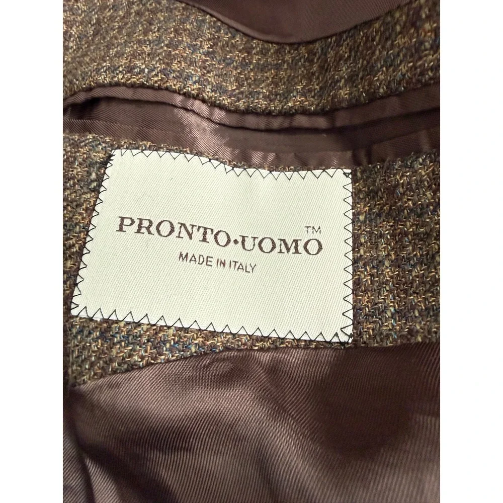 Pronto Uomo Mens 50L Silk Wool Blazer Jacket Brown Houndstooth Made in Italy